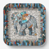 Schattigee Kleurrijke Olifant mozaïek kunst Papieren Bordje (Voorkant)