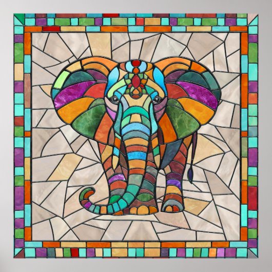Schattigee Kleurrijke Olifant mozaïek kunst Poster (Voorkant)