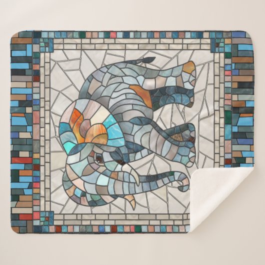 Schattigee Kleurrijke Olifant mozaïek kunst Sherpa Deken (Voorkant (horizontaal))
