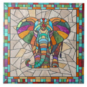 Schattigee Kleurrijke Olifant mozaïek kunst Tegeltje (Voorkant)