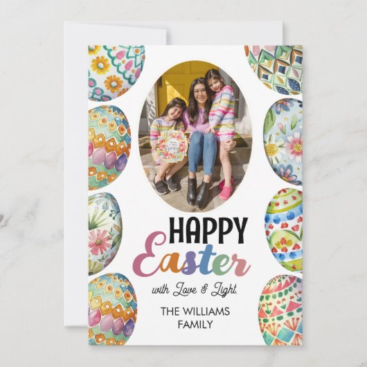Schattigee Kleurrijke Paaseieren Foto Groeten Groe Feestdagenkaart (Voorkant)