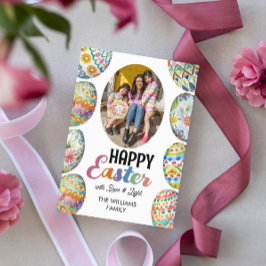 Schattigee kleurrijke paaseieren Foto Groeten Roze Feestdagenkaart