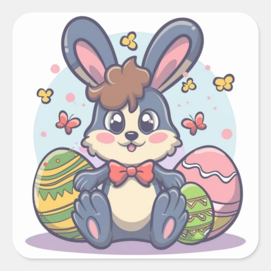 Schattigee kleurrijke paashaas eitjes vierkante St Vierkante Sticker (Voorkant)