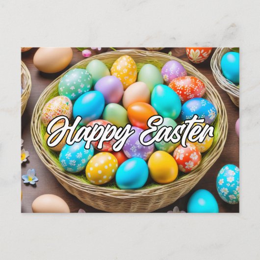 Schattigee kleurrijke paasvakantie mand briefkaart (Voorkant)