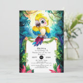 Schattigee kleurrijke papegaai Verjaardag Kaart (Staand voorkant)