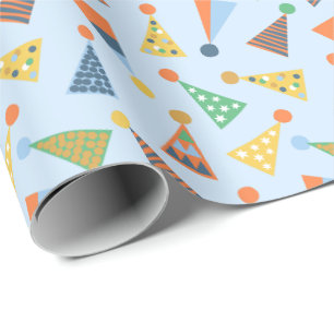 Schattigee Kleurrijke Partyhats op lichtblauw Cadeaupapier
