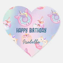 Schattigee kleurrijke pastel Eenhoorns Regenboog D Hart Sticker