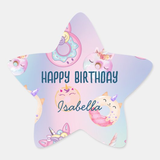 Schattigee kleurrijke pastel Eenhoorns Regenboog D Ster Sticker (Voorkant)