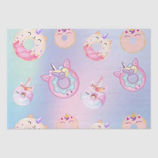 Schattigee kleurrijke pastel Eenhoorns Regenboog D Tissuepapier (Voorkant)