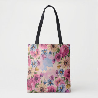 Schattigee kleurrijke pastel waterverf bloemen tote bag