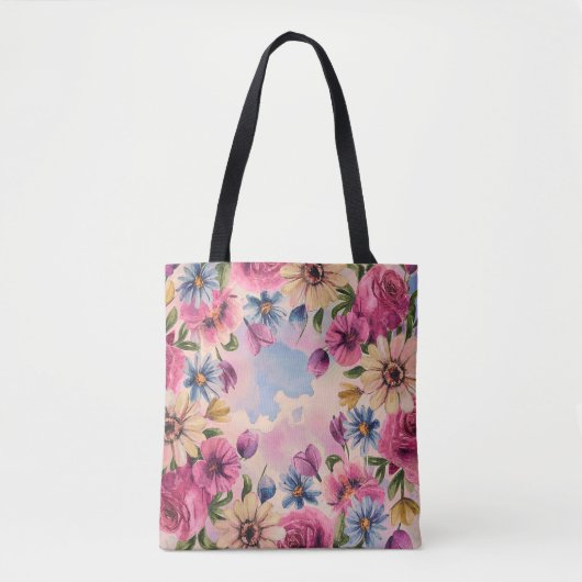Schattigee kleurrijke pastel waterverf bloemen tote bag (Voorkant)
