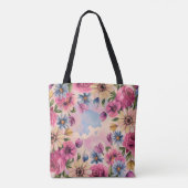 Schattigee kleurrijke pastel waterverf bloemen tote bag (Achterkant)
