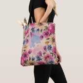 Schattigee kleurrijke pastel waterverf bloemen tote bag (Dichtbij)