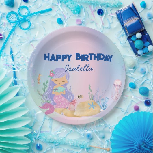 Schattigee kleurrijke pastel zeemeermin Rainbow Bi Papieren Bordje (Feest)