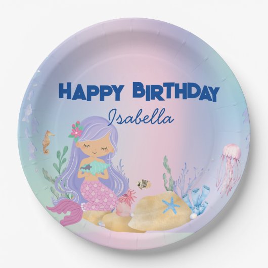 Schattigee kleurrijke pastel zeemeermin Rainbow Bi Papieren Bordje (Voorkant)