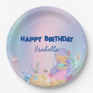 Schattigee kleurrijke pastel zeemeermin Rainbow Bi Papieren Bordje