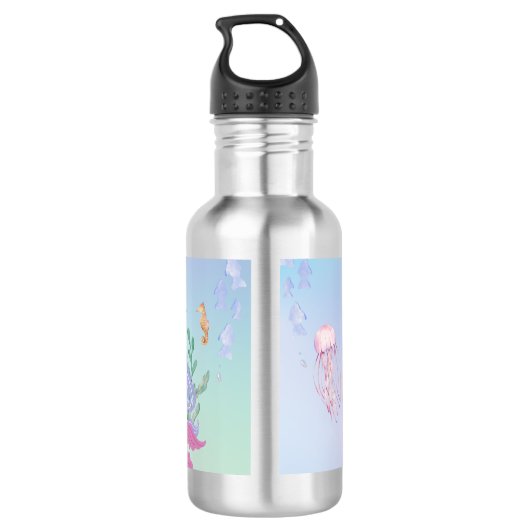 Schattigee kleurrijke pastel zeemeermin Rainbow Bi Waterfles (Achterkant)