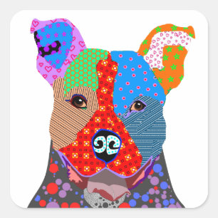 Schattigee kleurrijke Patchwork Pitbull Dog Vierkante Sticker