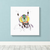Schattigee Kleurrijke Peacock Spider Tekening Kuns Canvas Afdruk (Insitu (Houten vloer))