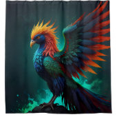 Schattigee kleurrijke Phoenix vogel van rood en bl Douchegordijn (Voorkant)