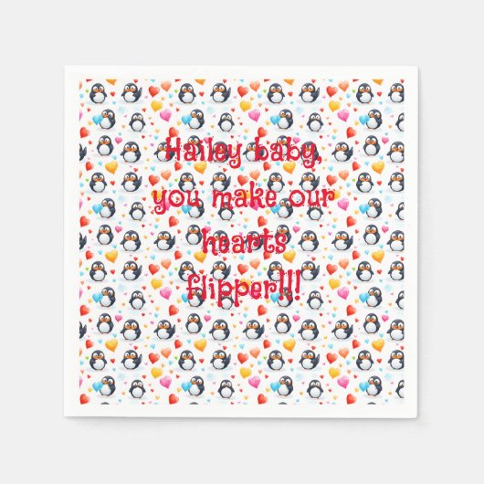 Schattigee & Kleurrijke Pinguïn Liefde Servet (Voorkant)