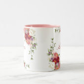 Schattigee Kleurrijke Pioenbloemen Girly Naam Mono Tweekleurige Koffiemok (Center)