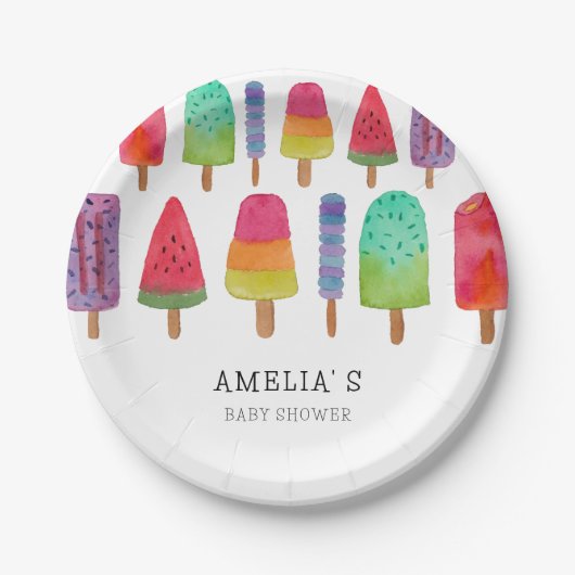 Schattigee kleurrijke Popsicle Baby shower Party Papieren Bordje (Voorkant)