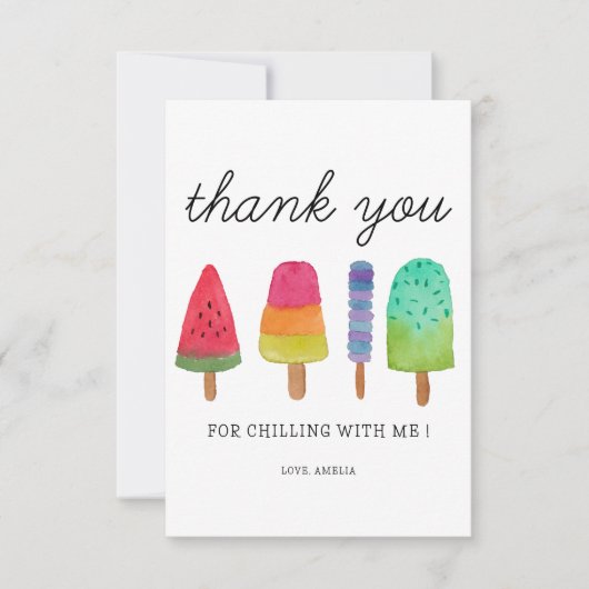 Schattigee kleurrijke popsicle party dank je wel k bedankkaart (Voorkant)