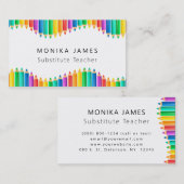 Schattigee kleurrijke potloden substituut docent visitekaartje (Voorkant / Achterkant)