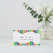 Schattigee kleurrijke potloden substituut docent visitekaartje (Staand voorkant)
