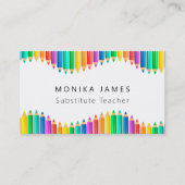 Schattigee kleurrijke potloden substituut docent visitekaartje (Voorkant)