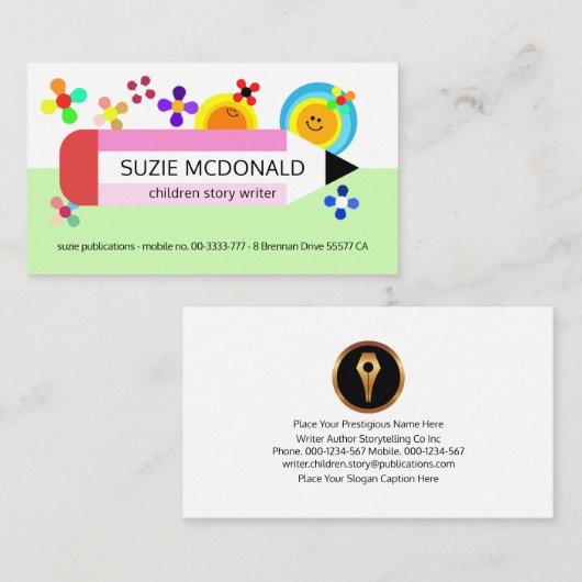 Schattigee kleurrijke potlood zonnebloemen visitekaartje (Voorkant / Achterkant)