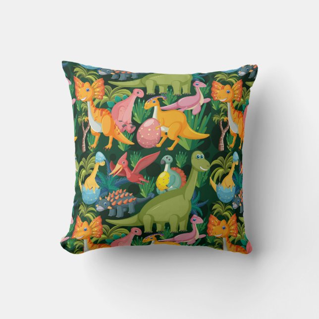 Schattigee & Kleurrijke Prehistorische Dinosauruss Kussen (Voorkant)