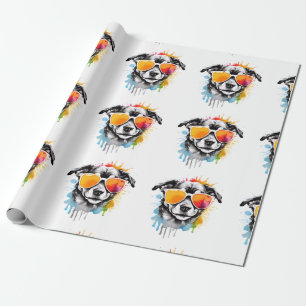 Schattigee kleurrijke Puppy met zonnebril splash Cadeaupapier
