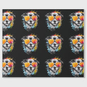 Schattigee kleurrijke Puppy met zonnebril splash Cadeaupapier (Vlak)