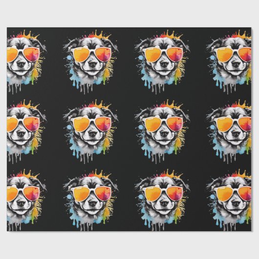 Schattigee kleurrijke Puppy met zonnebril splash Cadeaupapier (Vlak)
