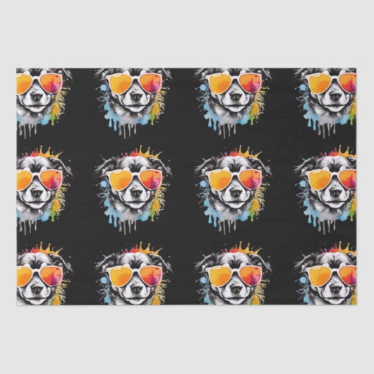 Schattigee kleurrijke Puppy met zonnebril splash Tissuepapier (Voorkant)