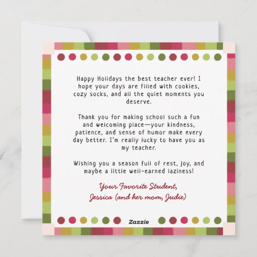 Schattigee Kleurrijke Pygmee Hippo Leraar Waarderi Feestdagenkaart (Achterkant)