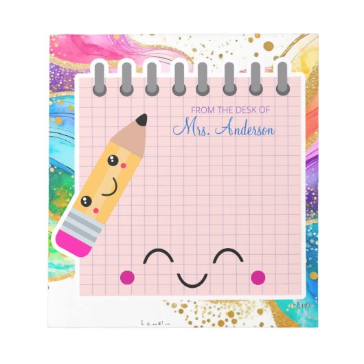 Schattigee Kleurrijke Rainbow Pastel Teacher Appre Notitieblok (Voorkant)