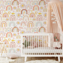 Schattigee Kleurrijke Regenbogen en Daisy Flowers  Behang