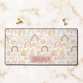 Schattigee Kleurrijke Regenbogen en Daisy Flowers Bureaumat