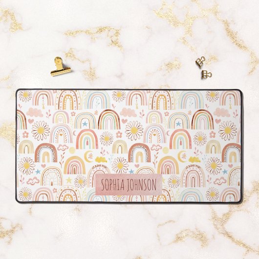 Schattigee Kleurrijke Regenbogen en Daisy Flowers Bureaumat