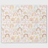 Schattigee Kleurrijke Regenbogen en Daisy Flowers  Cadeaupapier (Vlak)