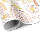 Schattigee Kleurrijke Regenbogen en Daisy Flowers  Cadeaupapier (Rol Hoek)