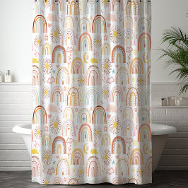 Schattigee Kleurrijke Regenbogen en Daisy Flowers  Douchegordijn