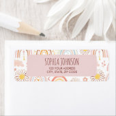 Schattigee Kleurrijke Regenbogen en Daisy Flowers  Etiket (Insitu)