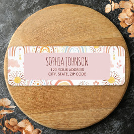 Schattigee Kleurrijke Regenbogen en Daisy Flowers Etiket