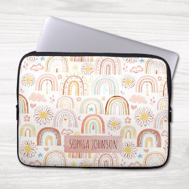Schattigee Kleurrijke Regenbogen en Daisy Flowers Laptop Sleeve