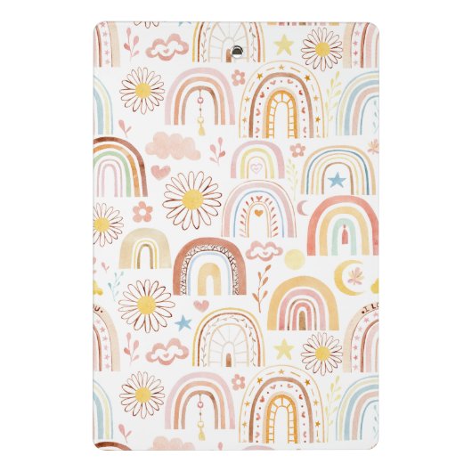 Schattigee Kleurrijke Regenbogen en Daisy Flowers  Mini Klembord (Achterkant)