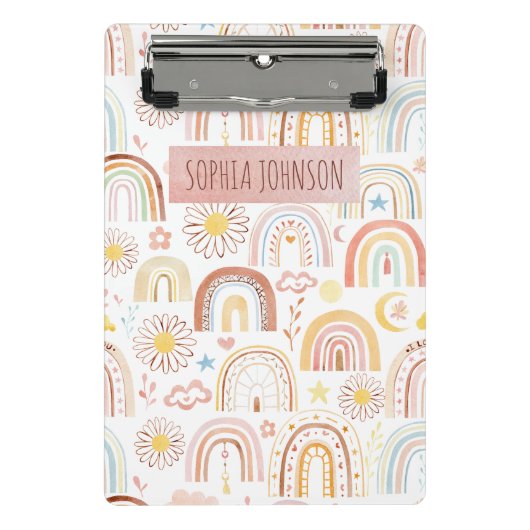 Schattigee Kleurrijke Regenbogen en Daisy Flowers Mini Klembord (Voorkant)